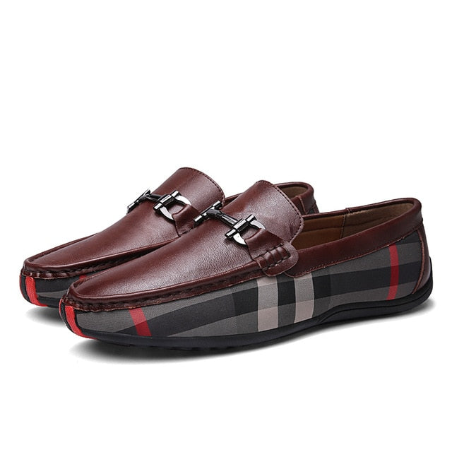 Plaid Casual Walking Lightweight Plaid Moccasins Men Shoes