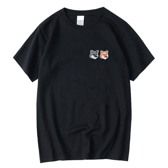 Fox Embroidery Patch Cotton T-Shirt
