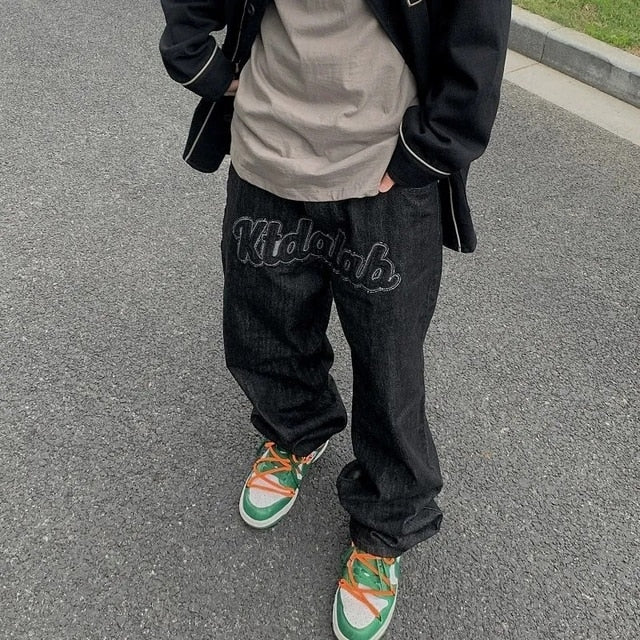 Stitching Letter Printed Men Jeans