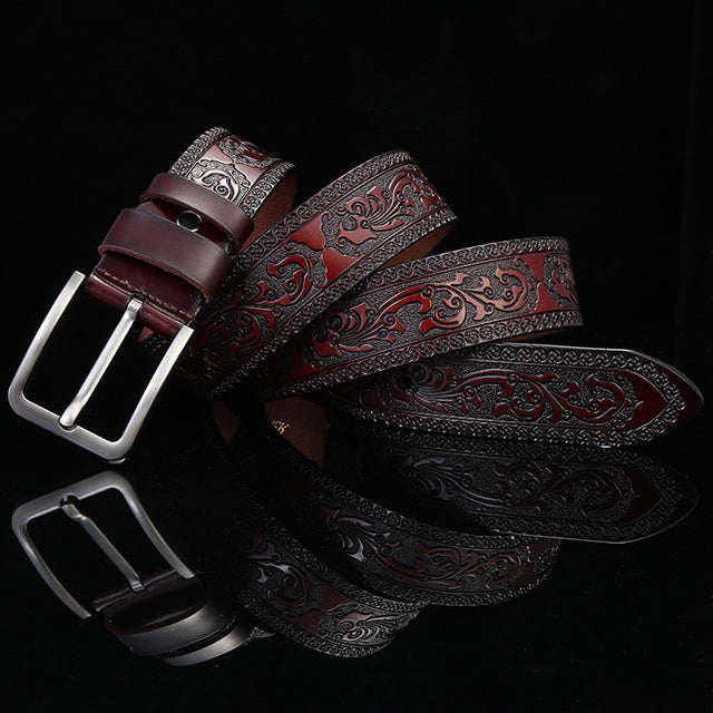 Gothic Style Pop Up Floral Leather Embossed Men Belt - FanFreakz