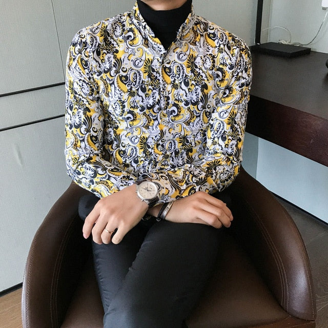 Chemise à manches longues à motif baroque pour hommes