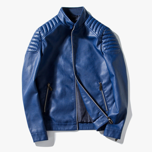 Veste en cuir PU pour hommes de style motard cousu à l'épaule
