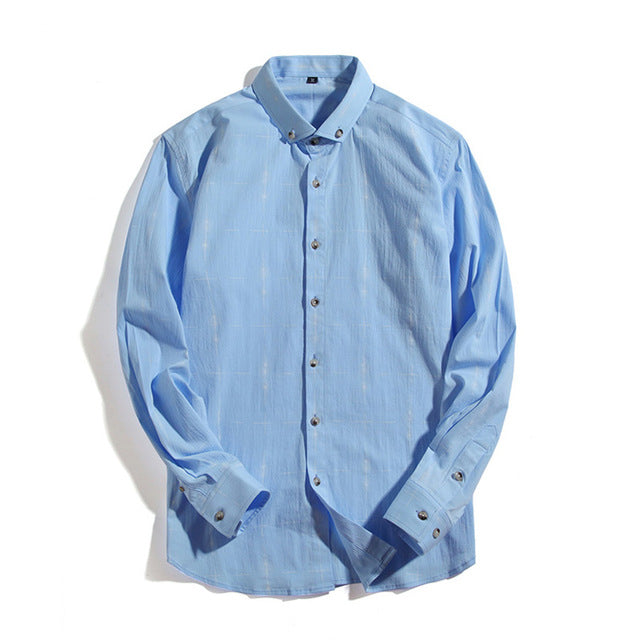 Chalk Stripe Style Plaid Men Long Sleeves Shirt - FanFreakz