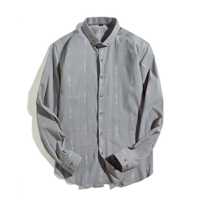 Chalk Stripe Style Plaid Men Long Sleeves Shirt - FanFreakz