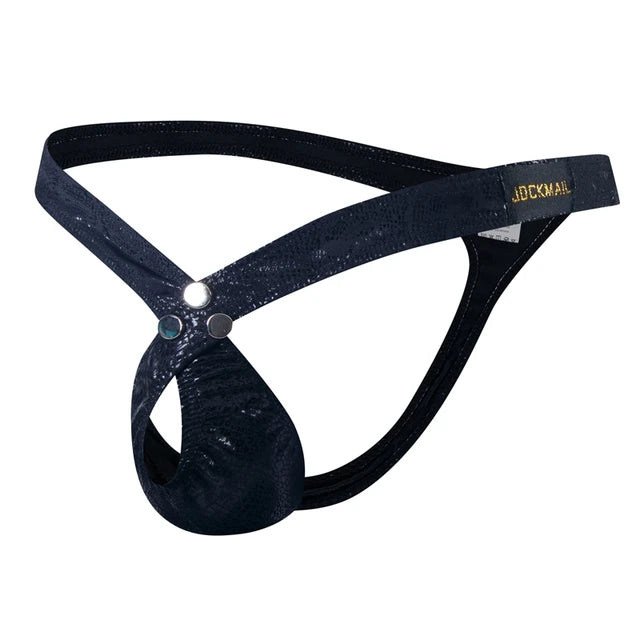 Snake-print Hollow PU Leather G-String