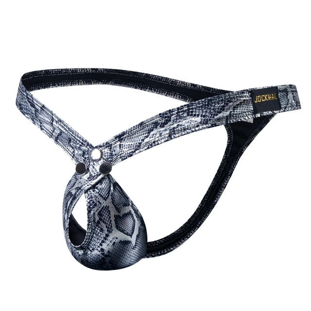 Snake-print Hollow PU Leather G-String