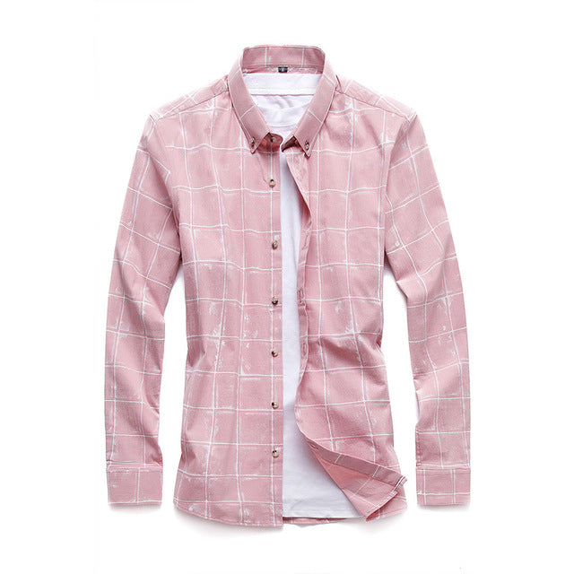 Business Style Collar Button Plaid Men Long Sleeves Shirt - FanFreakz