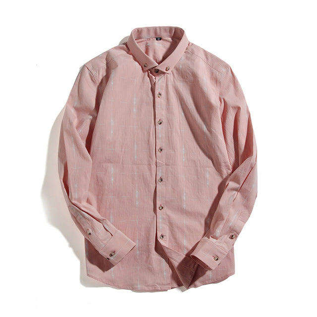 Chalk Stripe Style Plaid Men Long Sleeves Shirt - FanFreakz