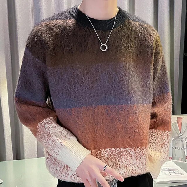 Plaid Contrasting Color Stitching Knitted Sweater