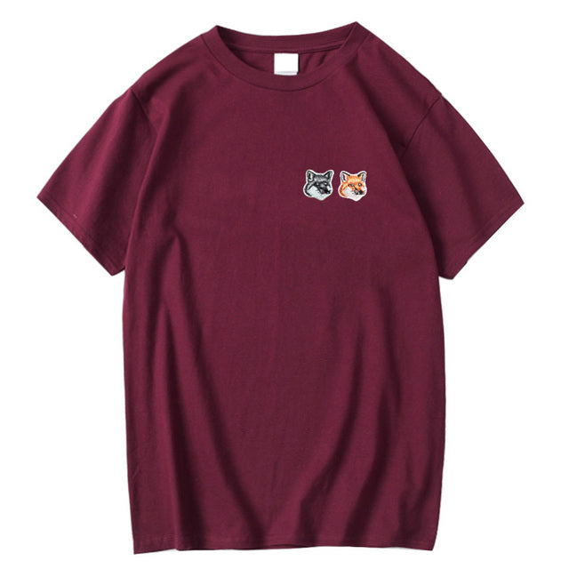 Fox Embroidery Patch Cotton T-Shirt