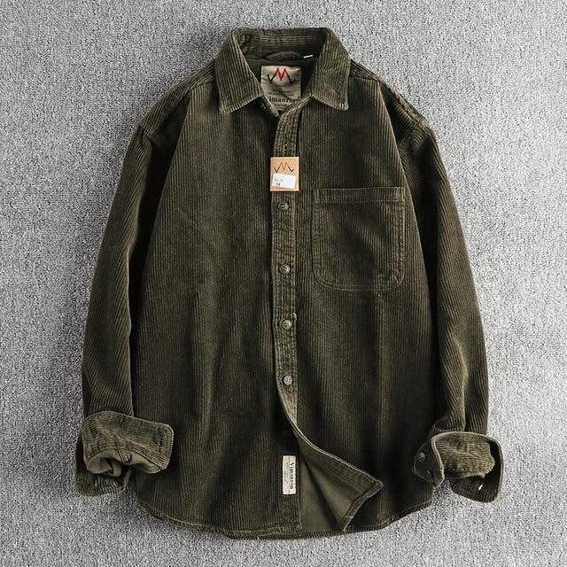 Cotton Corduroy Solid Long Sleeve Shirt