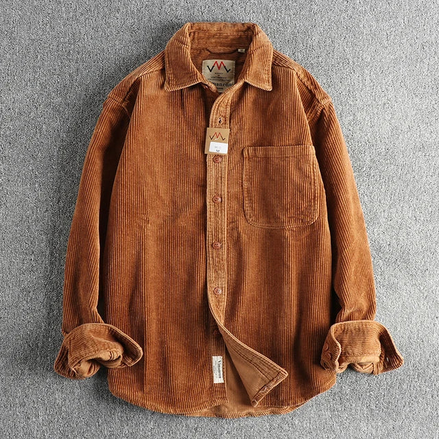 Cotton Corduroy Solid Long Sleeve Shirt