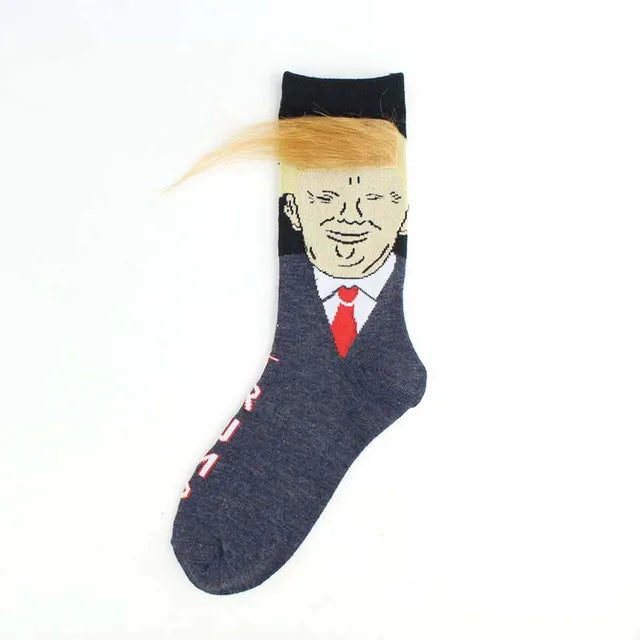 President Face With 3D Fake Hair Crew Socks