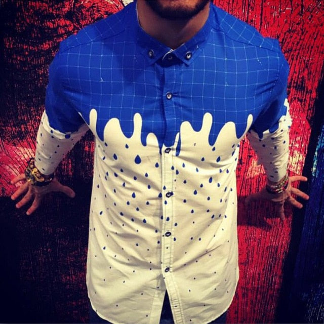 Gradient White Colorful Slim Fit Long Sleeve Men Shirt