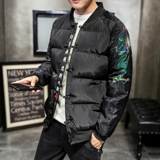 Black Casual Padded Chinese Style Men Jacket