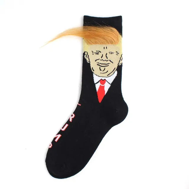 President Face With 3D Fake Hair Crew Socks