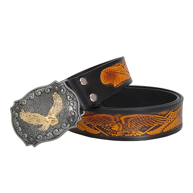 Eagle Totem Copper Smooth Buckle Men Vintage Style Leather Belt - FanFreakz