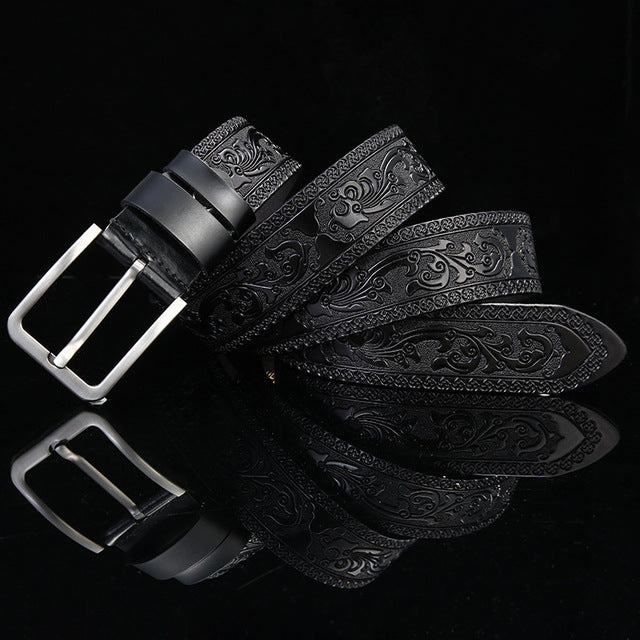 Gothic Style Pop Up Floral Leather Embossed Men Belt - FanFreakz