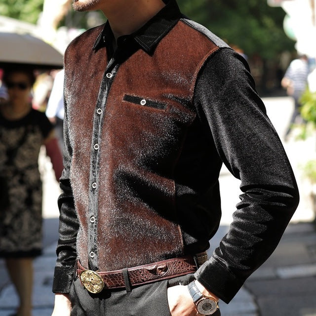 Camisa semiformal de manga larga para hombre con detalles peludos