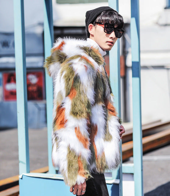 Veste en fourrure pour homme camouflage vert blanc marron avec capuche