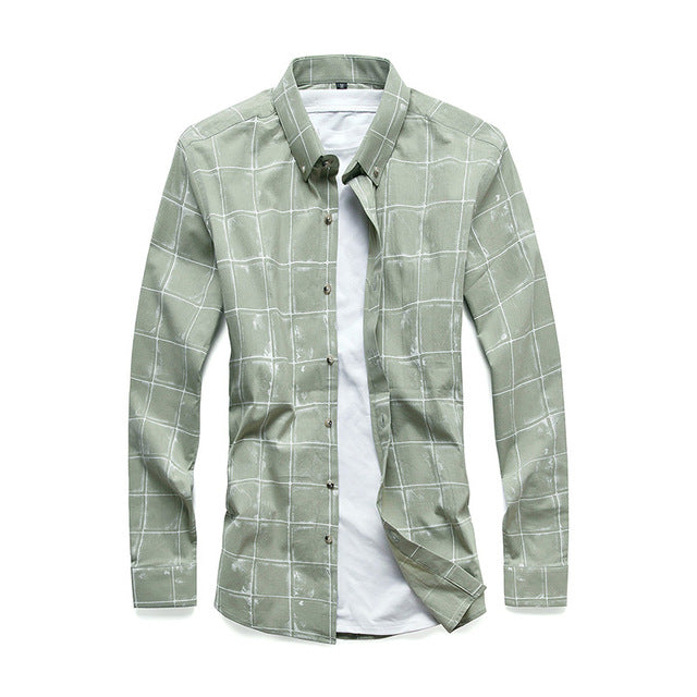 Business Style Collar Button Plaid Men Long Sleeves Shirt - FanFreakz