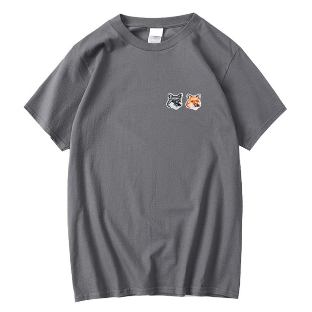 Fox Embroidery Patch Cotton T-Shirt