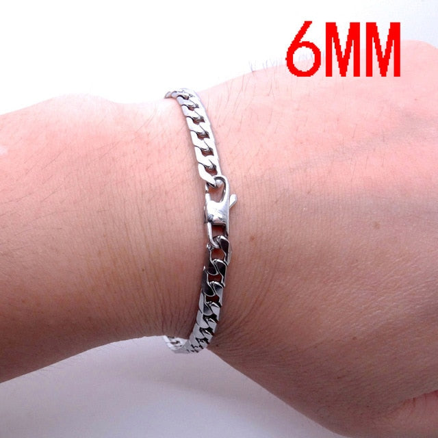 Stainless Steel Curb Chain Silver Bracelet