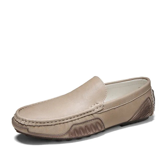 Solid V Letter Appliques Leather Loafers