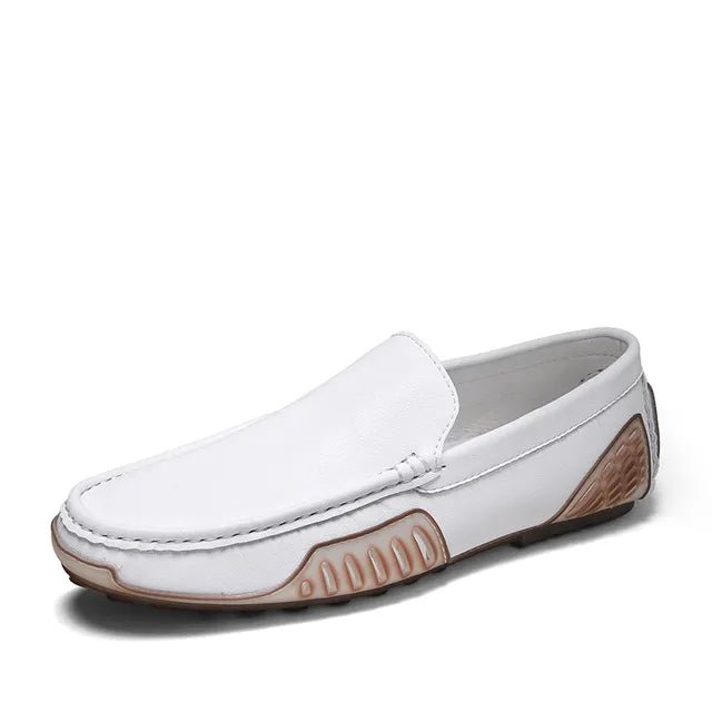 Solid V Letter Appliques Leather Loafers