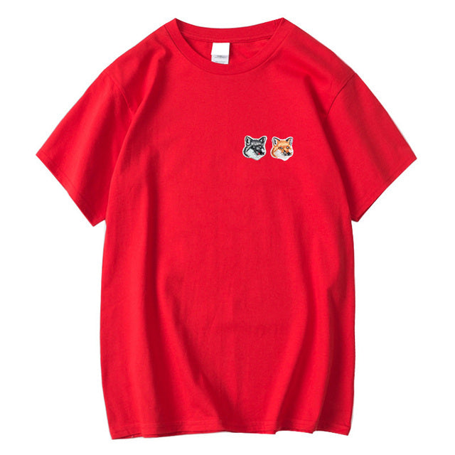 Fox Embroidery Patch Cotton T-Shirt