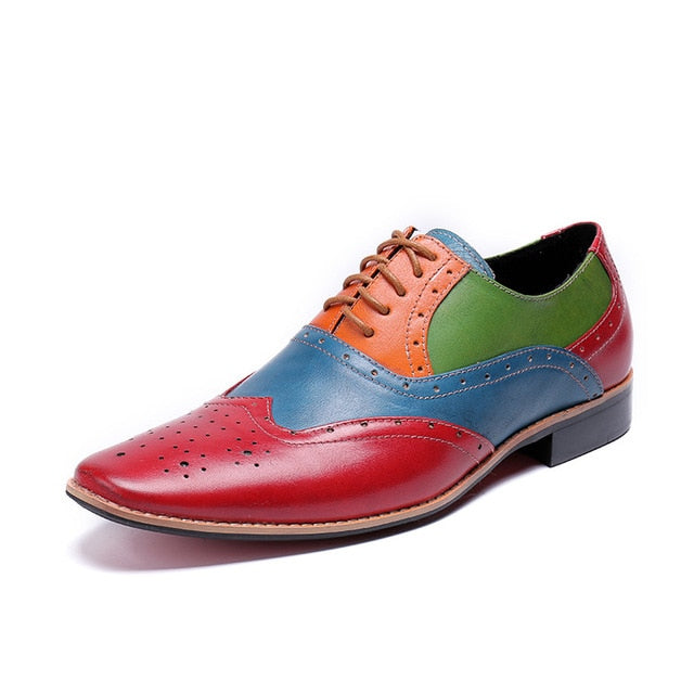 Zapatos Oxford perforados de hombre multicolor mixto con punta de ala