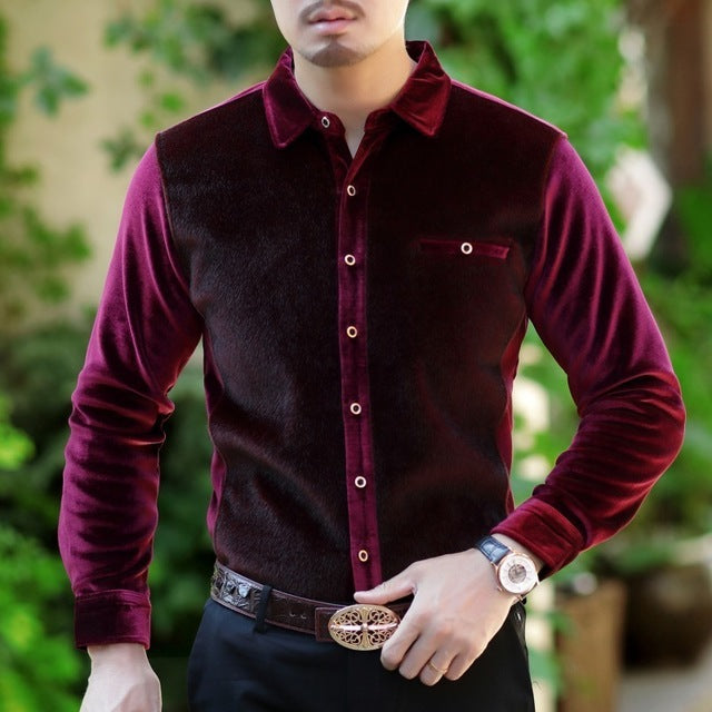 Camisa semiformal de manga larga para hombre con detalles peludos