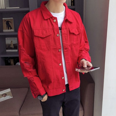 Veste en jean à manches déchirées avec deux poches pour hommes