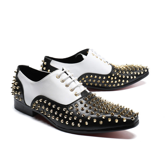 Classic Style Contrast Color Men Oxford Shoes with Rivets Details - FanFreakz