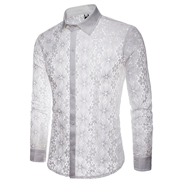 Chemise de luxe en dentelle de broderie florale pour hommes