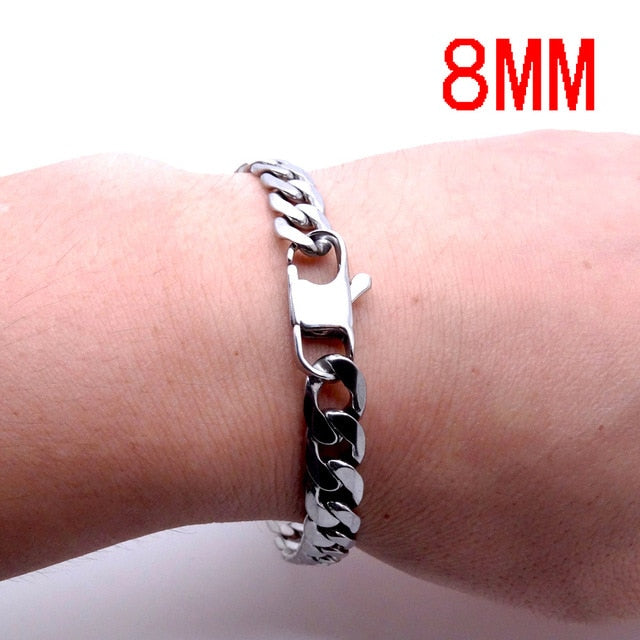 Stainless Steel Curb Chain Silver Bracelet