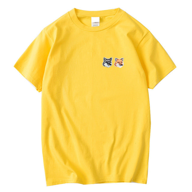 Fox Embroidery Patch Cotton T-Shirt