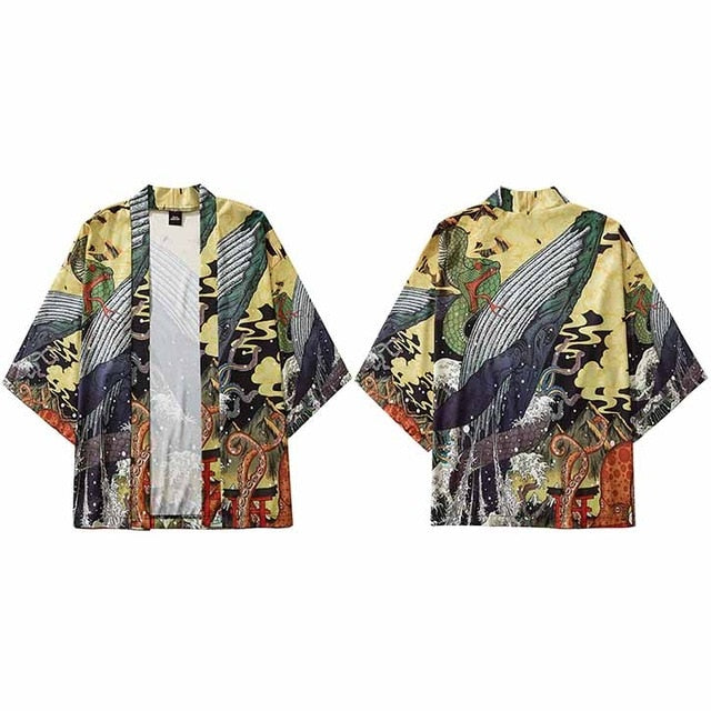 Ocean Life Printed Japanese Men Haori Jacket