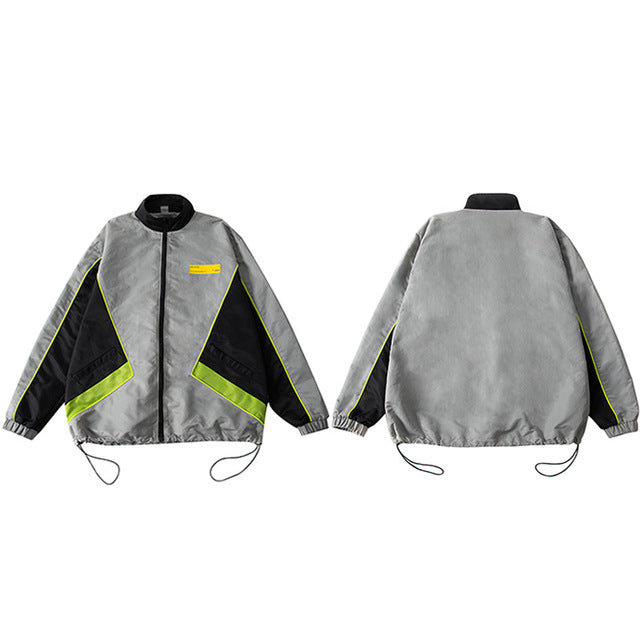Oversize Retro Color Block Patchwork Windbreaker Casual Style Men Jacket