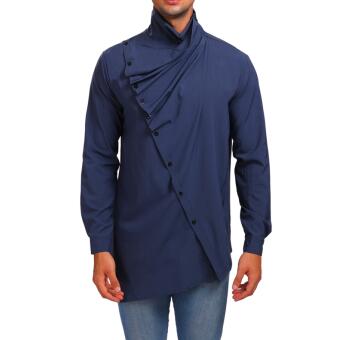 Askew Button High Neck Design Men Long Sleeves Shirt - FanFreakz