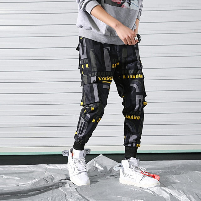 Bolsillos laterales Impreso Cargo Hip Hop Estilo casual Pantalones de hombre