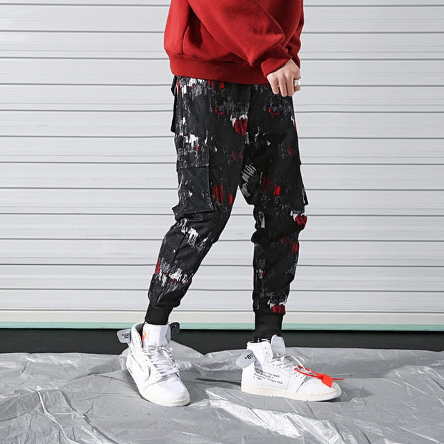 Bolsillos laterales Impreso Cargo Hip Hop Estilo casual Pantalones de hombre