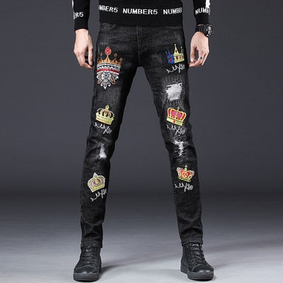 Paint Splatter Prints Men Ripped Effect Jeans