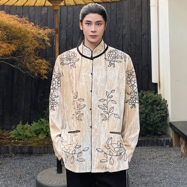 Chinese Style Floral Embossing Design Shirt
