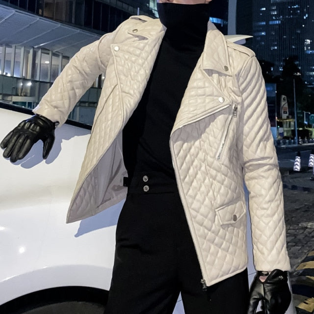 Chaqueta de piel sintética con patrón de diamantes de color sólido