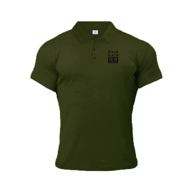 Chest Prints Buttoned Men Muscle Polo Shirt