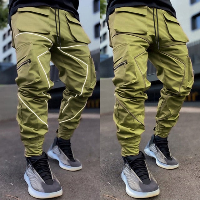 Pantalon cargo irrégulier à motif de lignes pointues