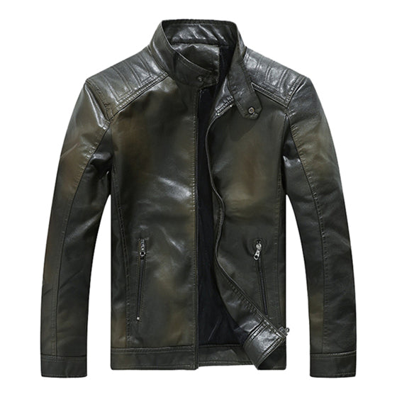 Solid Stand Collar Casual Moto Biker Style Hommes PU Veste
