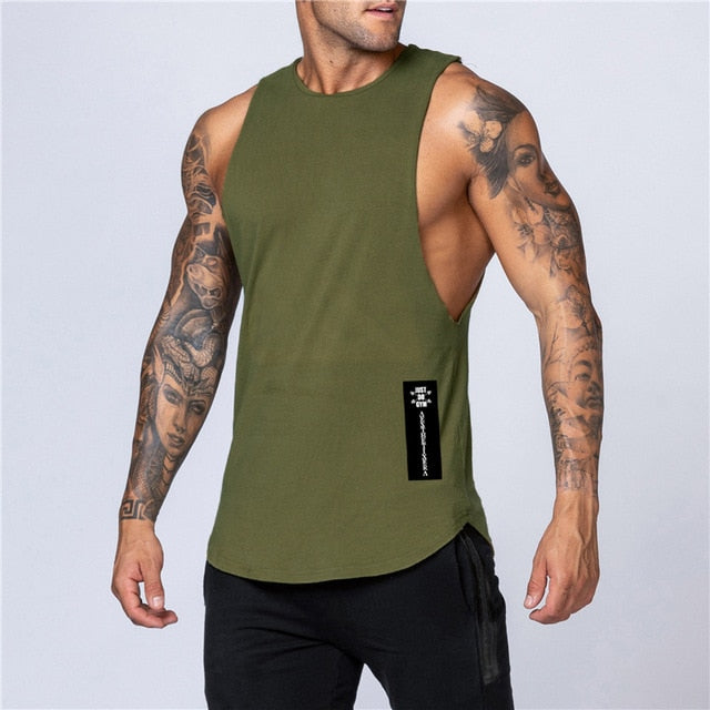 Small Badge Decorated Solid Color Cotton Tank Top