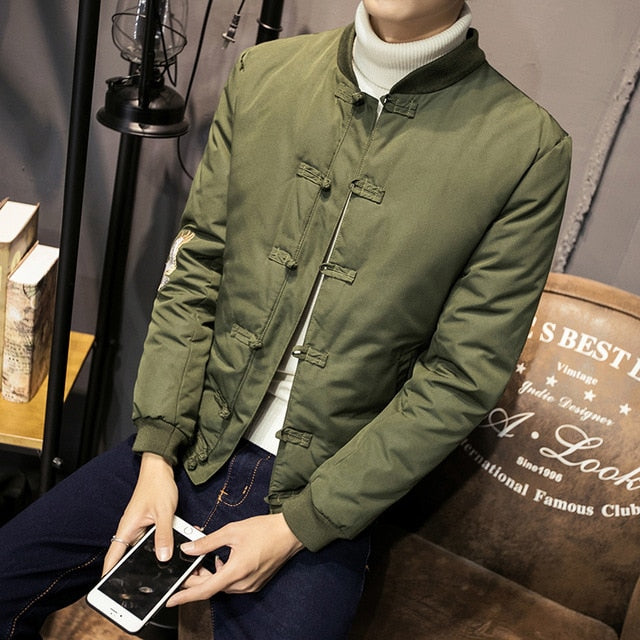 Veste pour hommes de style oriental à col montant solide et épais